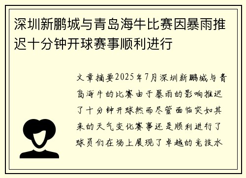 深圳新鹏城与青岛海牛比赛因暴雨推迟十分钟开球赛事顺利进行